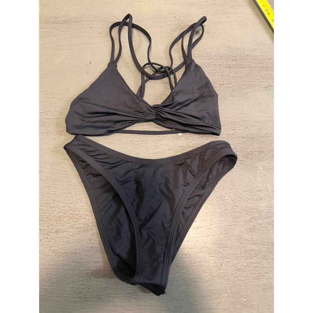 L Space Black Bitsy Cut Bikini Set Twist Front Strappy Back Small NWOT